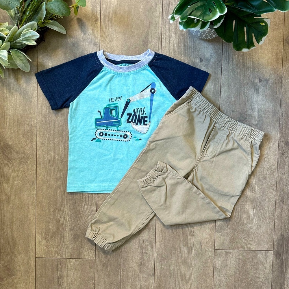 Kids Headquarters Toddler Boy Outfit Construction Work Zone Top & Cargo Joggers